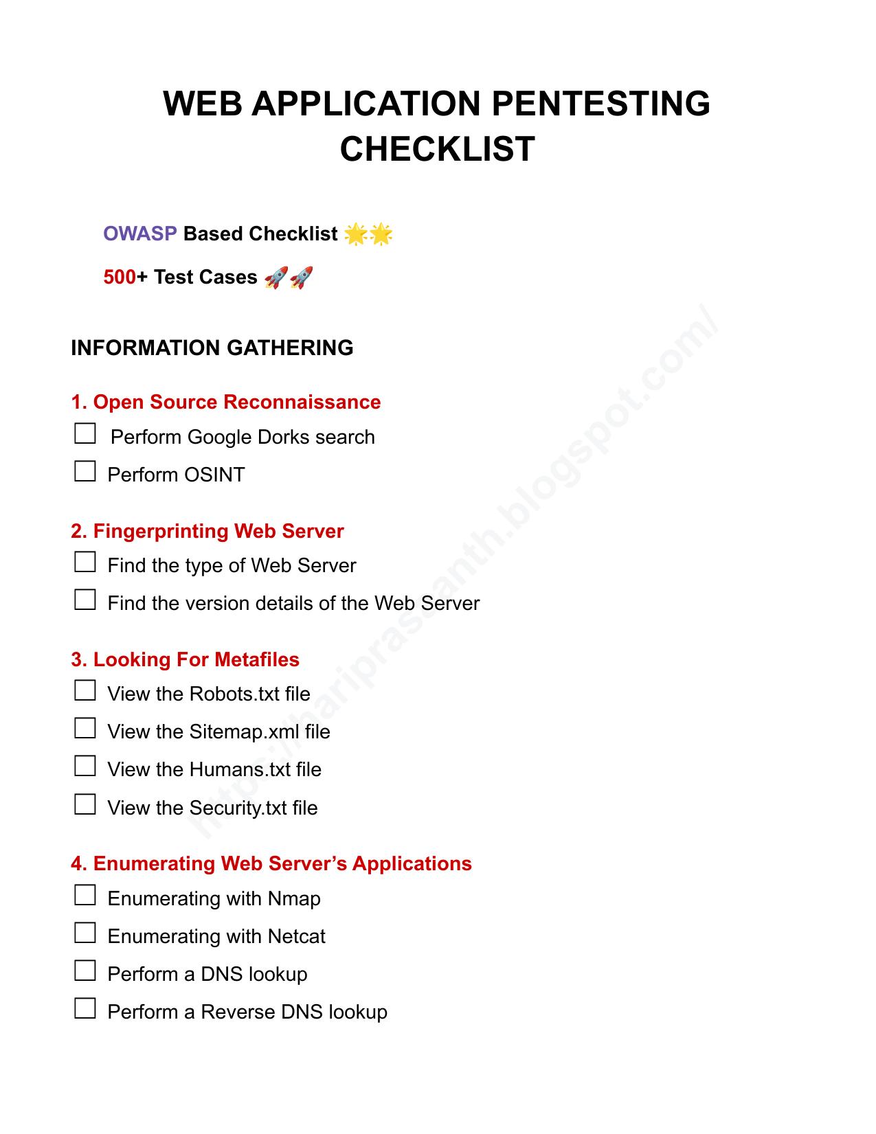 Web Pentesting Checklist