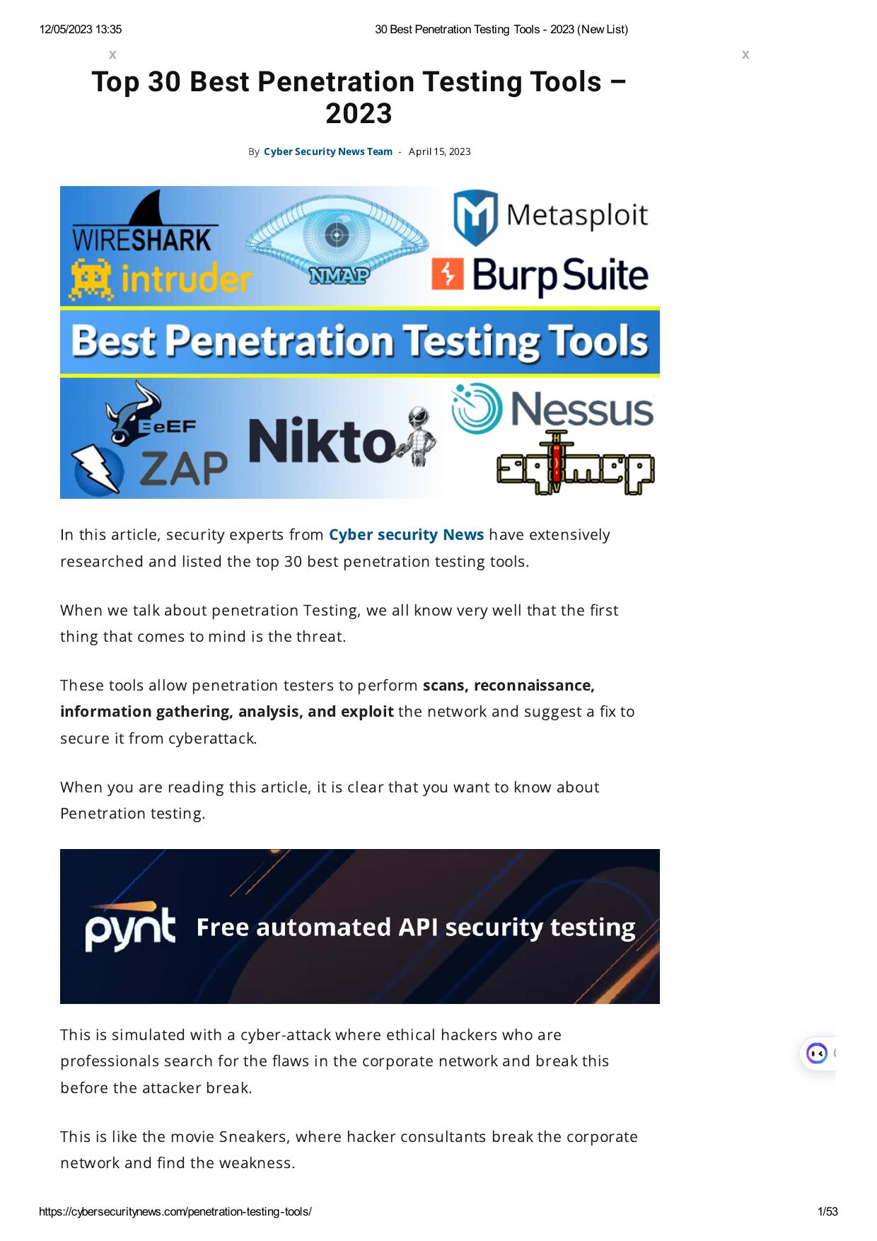 30 Best Penetration Testing Tools