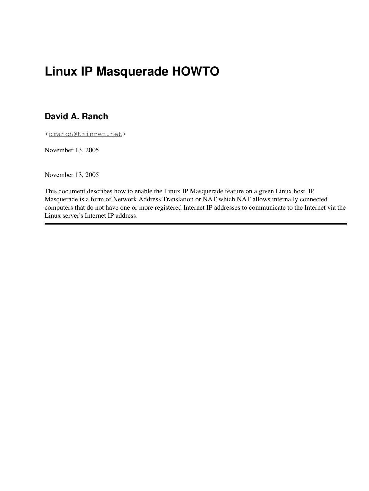 Linux IP Masquerade HOWTO